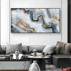 Modern Abstract Golden & Gray Glass Finish Horizontal Wall Art