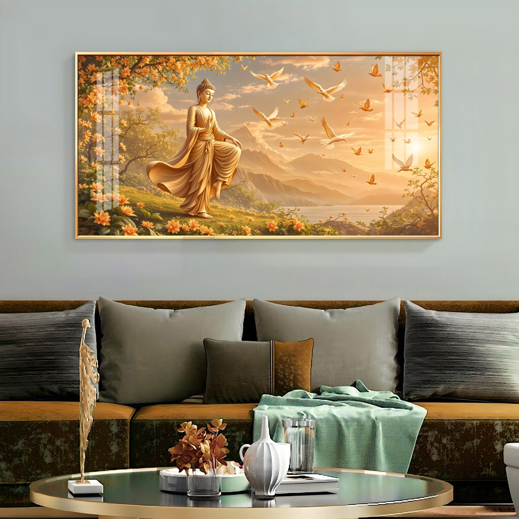 Gudiance Of Light Buddha Glass Finish Horizontal Wall Art