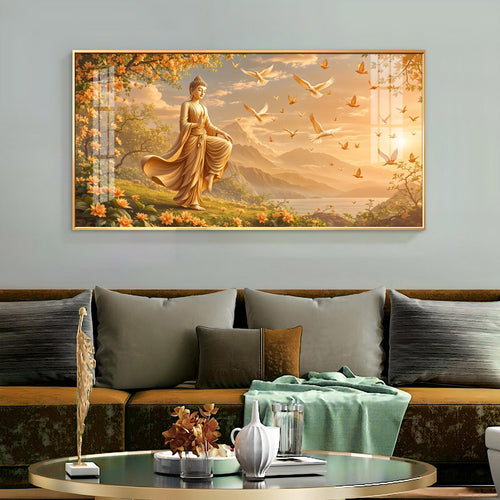 Gudiance Of Light Buddha Glass Finish Horizontal Wall Art