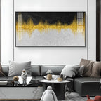 Abstract Marble Golden Black Glass Finish Horizontal Wall Art