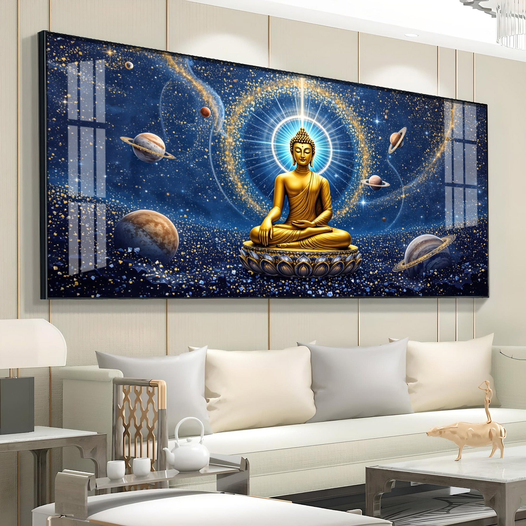 Celestrial Buddha Glass Finish Horizontal Wall Art