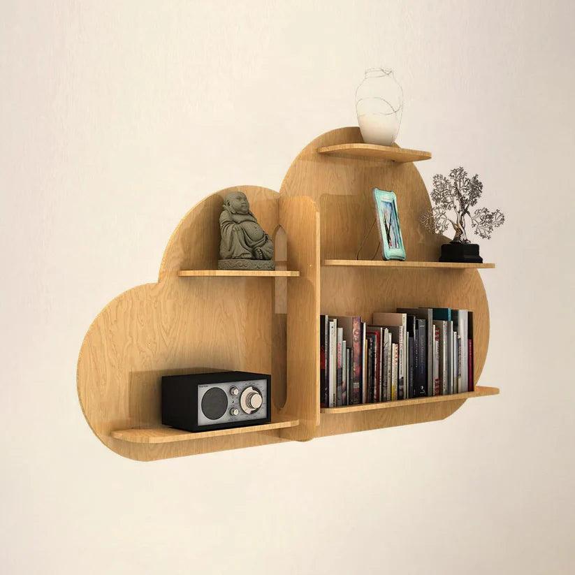 Cloud Shape Backlit Designer Wooden Wall Shelf / Book Shelf / Night Light, Light Oak Finish - Decor Mantra 
