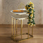 Tehran Rectangle Iron Stand Side Marble Table Set of 2 - Decor Mantra 