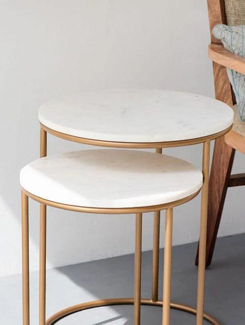 Black & White Marble Top Iron Stand Coffee Table Set of 2 - Decor Mantra 