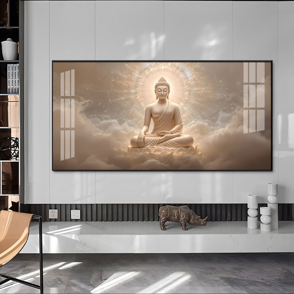 Majestic Buddha Aura Glass Finish Horizontal Wall Art