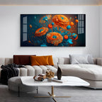 Blooming MariGold Flower Glass Finish Horizontal Wall Art