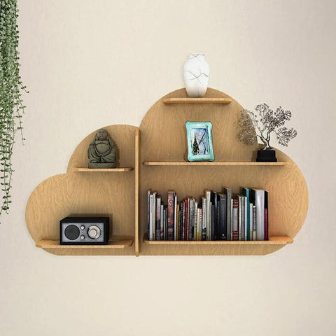 Cloud Shape Backlit Designer Wooden Wall Shelf / Book Shelf / Night Light, Light Oak Finish - Decor Mantra 