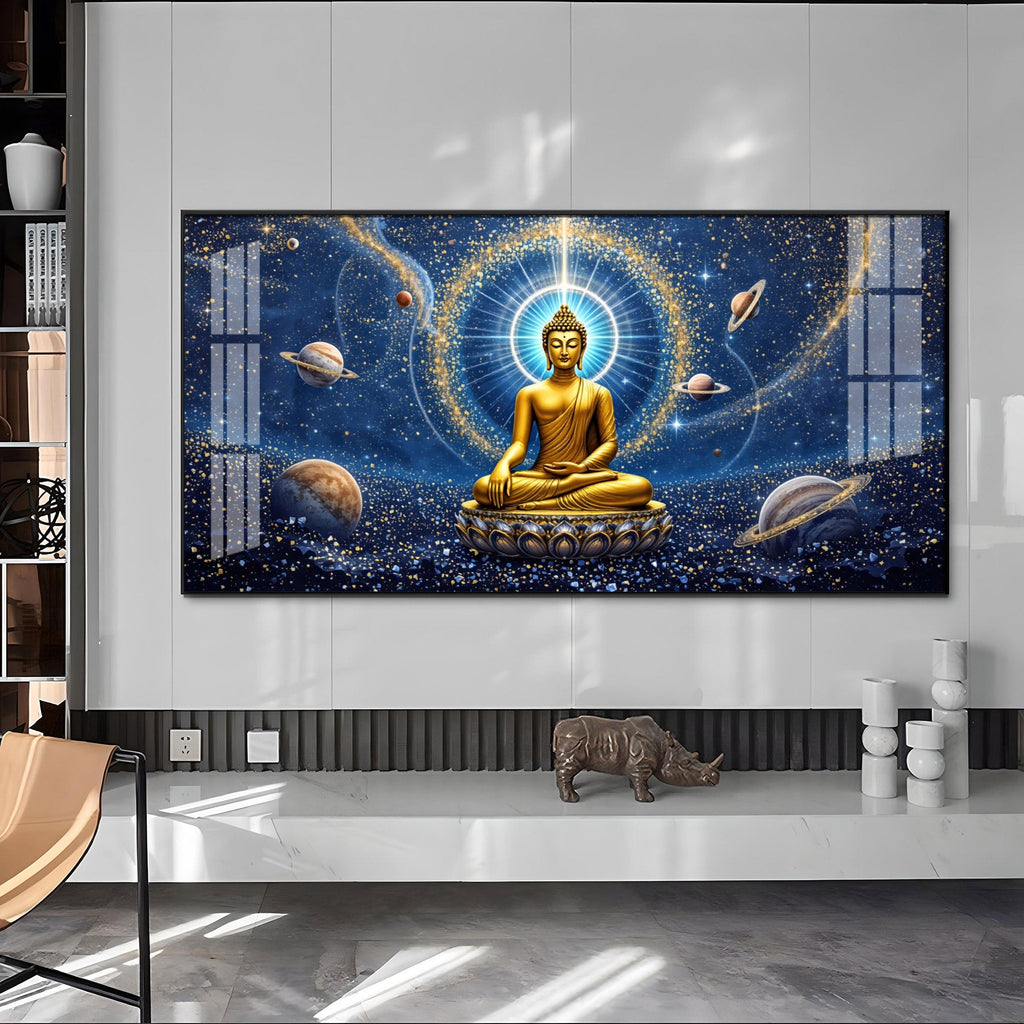 Celestrial Buddha Glass Finish Horizontal Wall Art