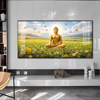 Buddha In Peaceful Nature Glass Finish Horizontal Wall Art