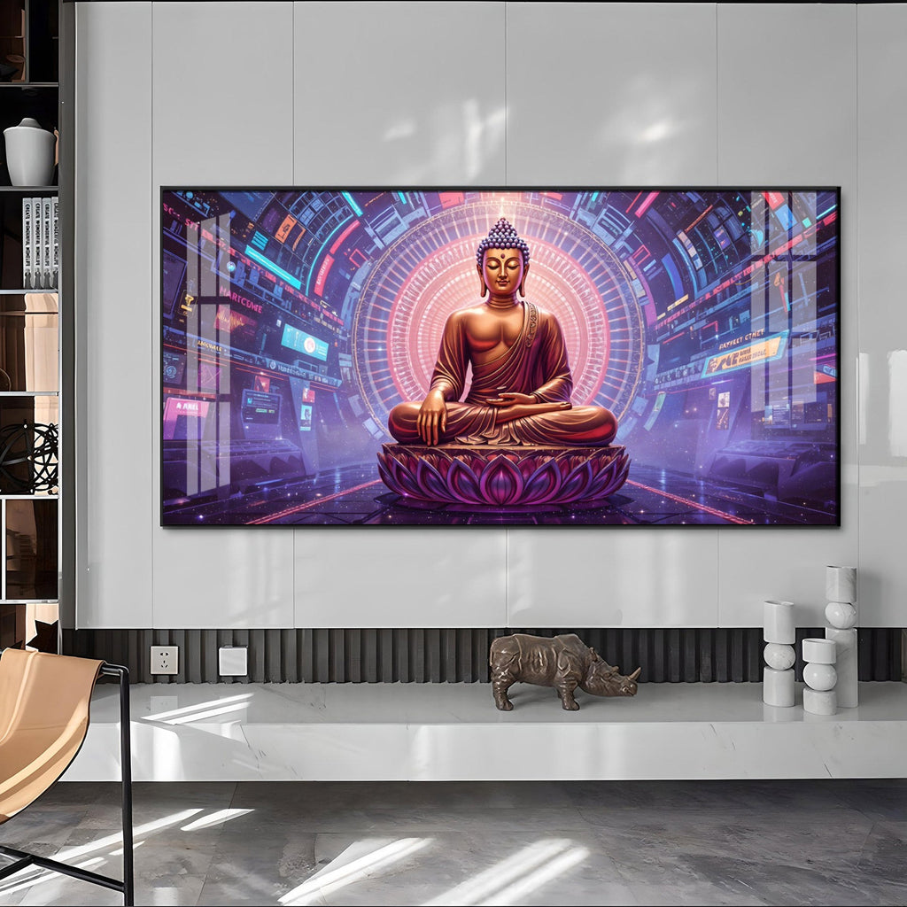 Abstract HCmony Of Buddha Glass Finish Horizontal Wall Art