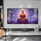 Abstract HCmony Of Buddha Glass Finish Horizontal Wall Art