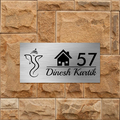 Personalized Ganesha Stainless Steel Metal Name Plate for Home | Custom House Design