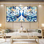 Two Peacock Looking Each Other Glass Finish Horizontal Wall Art
