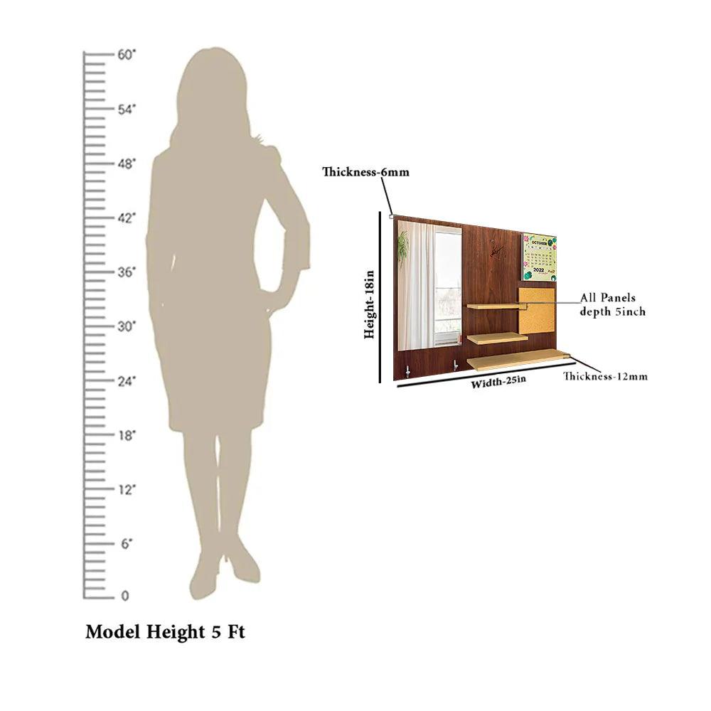 Beautiful (7 In One)' Wooden Wall Organiser with Mirror, Clock, Clipboard, Calendar and Hangers - Decor Mantra 