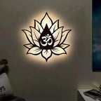 Wooden Finish Om Lotus backlit Wall Decor with light - Decor Mantra 