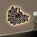 Beautiful Peacock Wings Designer Art Backlit Wooden Wall Decor with LED Night - Decor Mantra 