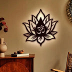 Wooden Finish Om Lotus backlit Wall Decor with light - Decor Mantra 