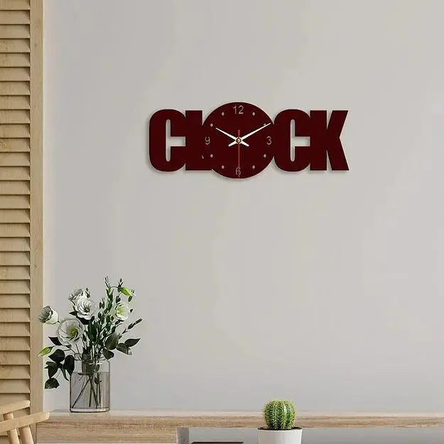 Clock Text Shape Designer Wooden Wall Clock - Decor Mantra 