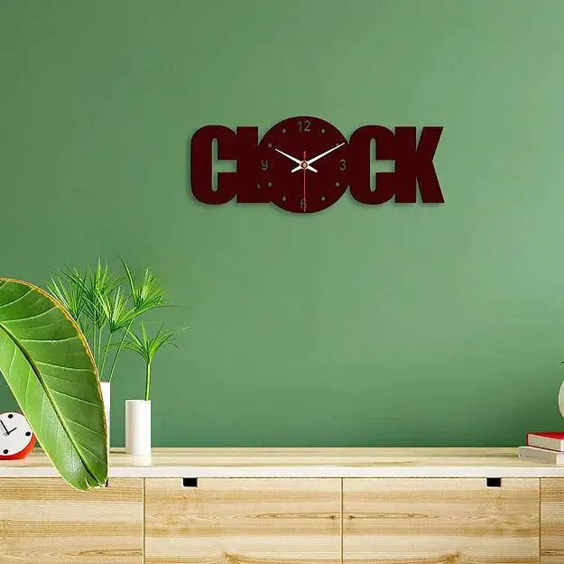 Clock Text Shape Designer Wooden Wall Clock - Decor Mantra 