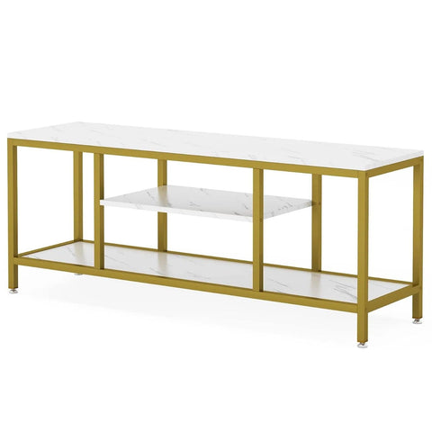 5-Tier Rectangle White Marble Gold Entryway Console Table - Decor Mantra 