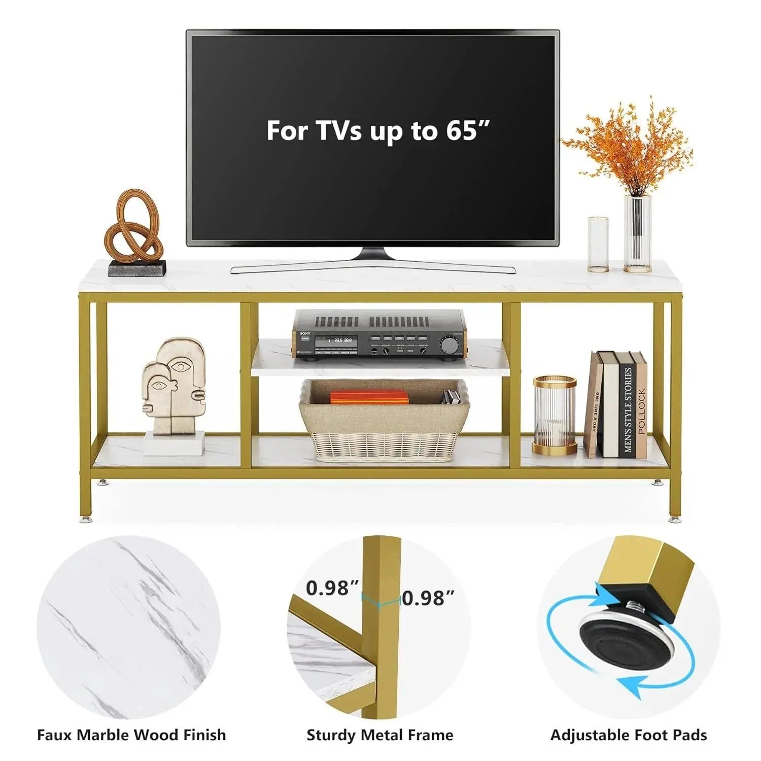 5-Tier Rectangle White Marble Gold Entryway Console Table - Decor Mantra 