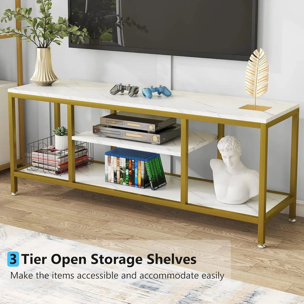 5-Tier Rectangle White Marble Gold Entryway Console Table - Decor Mantra 