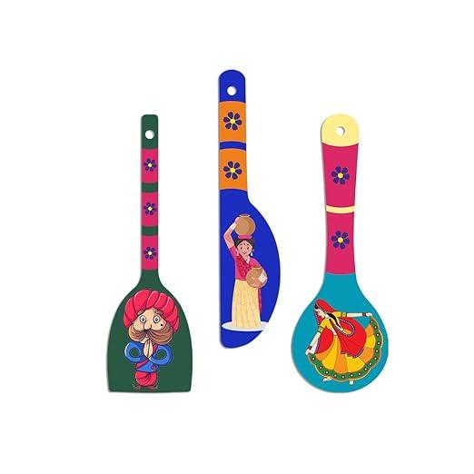 Rural Art Wooden Wall Hanger Spoons for Home | Office | Living Room | Gift | Modern Decoration Items | Kitchen Wall Decor | Home Decor Hanging Items (WH_5017N), Set of 3 - Decor Mantra 