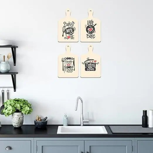 Cooking Quotes Designer Wooden Wall Hanging for Home Decor | Gifts | Wall Decoration Items for Kitchen | Decorative Items for Home | Artworks Wall Hangings(WH_5610N) Set of 4 - Decor Mantra 