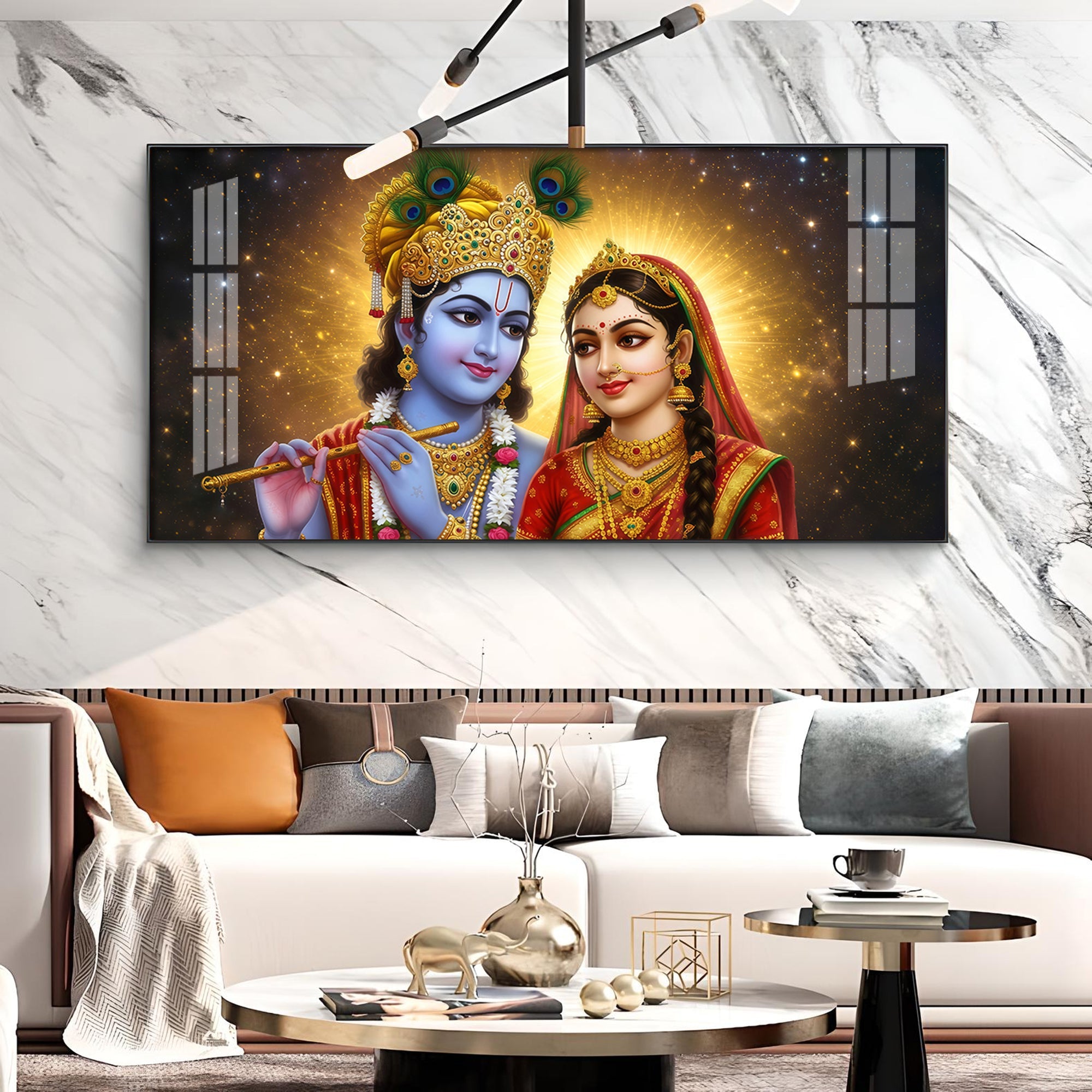 Sri Radhe Krishna Loving CHCm Glass Finish Horizontal Wall Art
