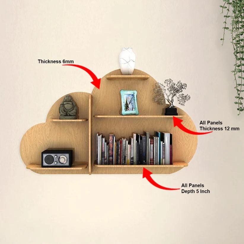 Cloud Shape Backlit Designer Wooden Wall Shelf / Book Shelf / Night Light, Light Oak Finish - Decor Mantra 
