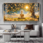 Buddha In Autum Nature Glass Finish Horizontal Wall Art