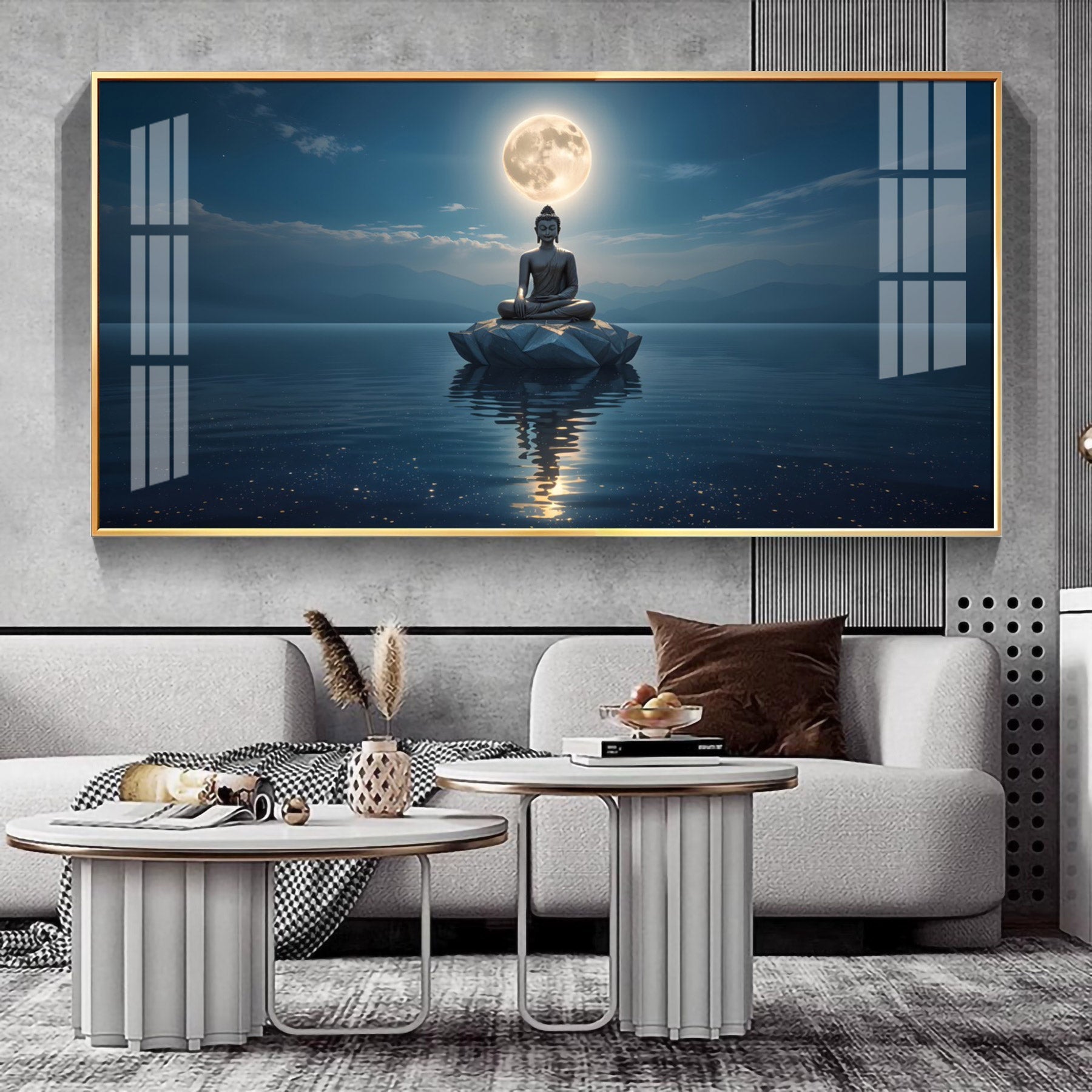 Buddha In Littoral land Glass Finish Horizontal Wall Art