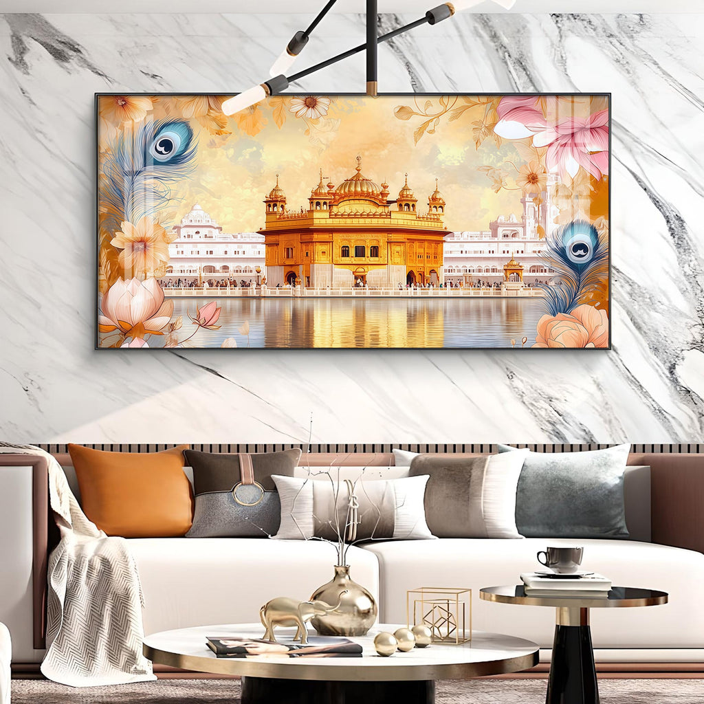Golden Temple Glass Finish Horizontal Wall Art