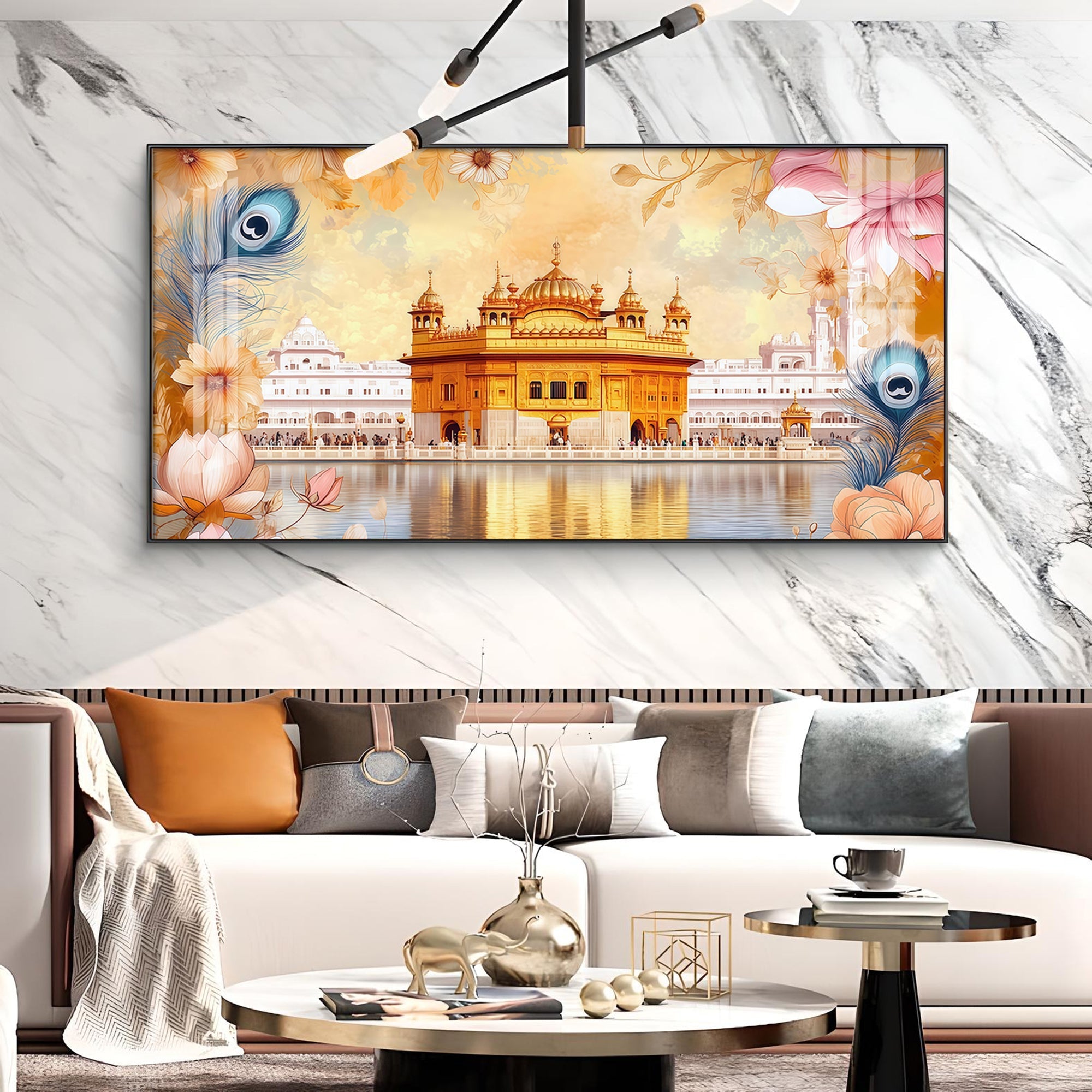 Golden Temple Glass Finish Horizontal Wall Art