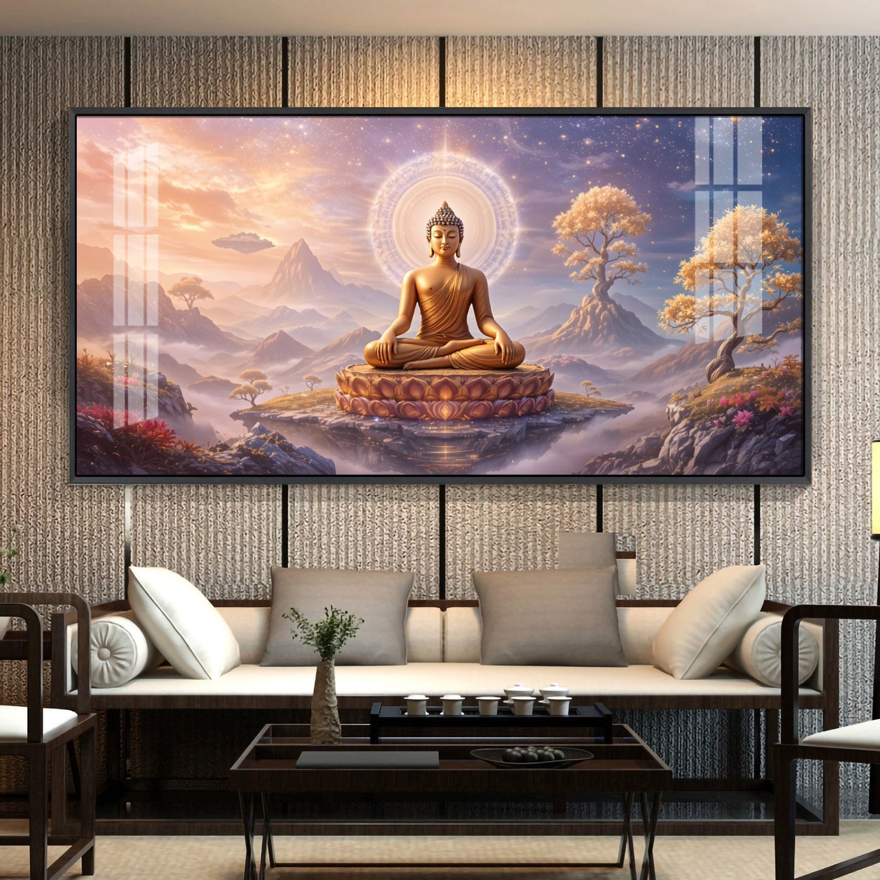 Morning Vibrance Buddha Glass Finish Horizontal Wall Art