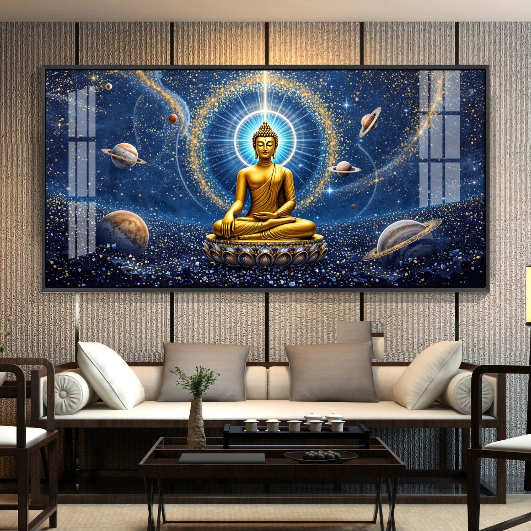 Celestrial Buddha Glass Finish Horizontal Wall Art