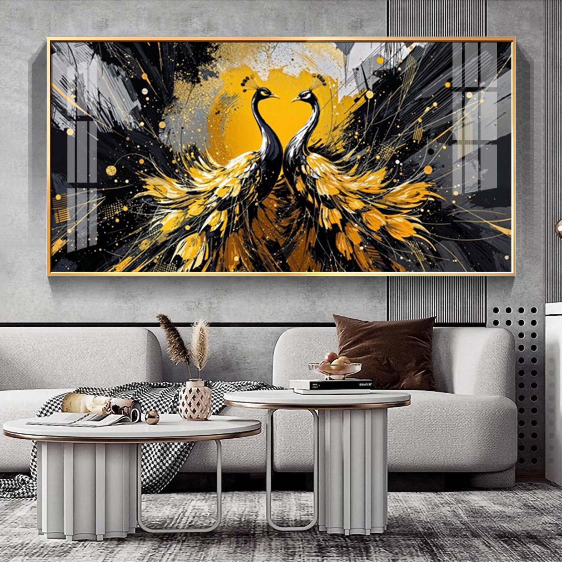 Beautiful Two Mayura Glass Finish Horizontal Wall Art