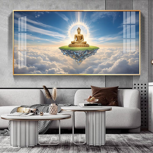 Majestic Buddha In Cloud Glass Finish Horizontal Wall Art