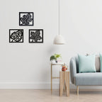 Wooden 3 Pieces Square Tree Leaf Wall Art Panel Frame - Decor Mantra 