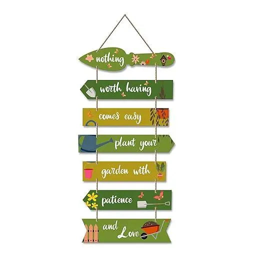 Garden Quote Wooden Wall Hanging for Home Decor | Decorative Items for Balcony | Gifts | Wooden Wall Decoration for Outdoor Decorative Garden | Modern Artwork (WH_7010N), Set of 7 - Decor Mantra 