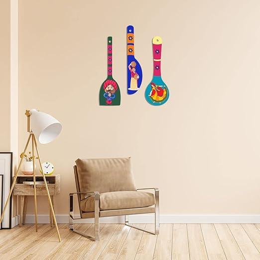 Rural Art Wooden Wall Hanger Spoons for Home | Office | Living Room | Gift | Modern Decoration Items | Kitchen Wall Decor | Home Decor Hanging Items (WH_5017N), Set of 3 - Decor Mantra 