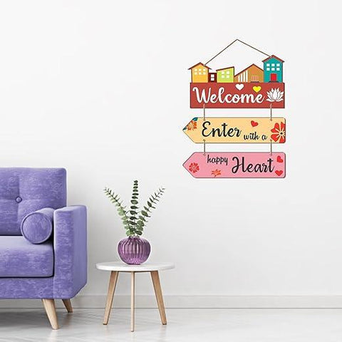 Welcome Home Quote Decorative Wall Art MDF Wooden Wall Hanger for Living Room | Bedroom | Home Decor | Gifts | Wood Decoration Items | Artworks Hangings (WH_5805N), Set of 3 - Decor Mantra 