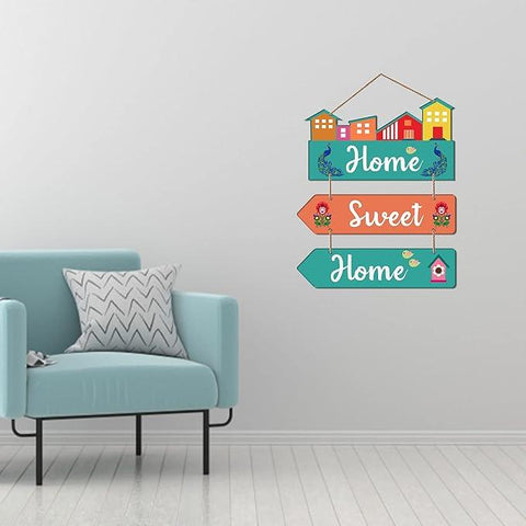 Home Sweet Home Quote Decorative Wall Art MDF Wood Wall Hanger for Living Room | Bedroom | Home Decor | Gifts | Wooden Decoration Items | Modern Artworks (WH_5802N), Set of 3 - Decor Mantra 