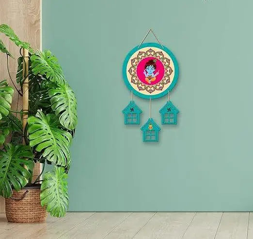 Lord Krishna Wood Wall Hanging Decoration Items for Home | Gift | Religious Wooden Designer Hanger | Wall Decoration for Living Room | Quotes Art items | Modern Decor Items (WH_7210N) - Decor Mantra 