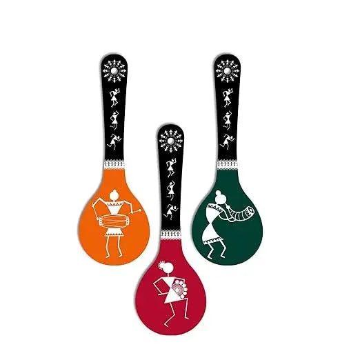 Warli Art Wooden Wall Hanger For Home | Office | Living Room | Gift | Modern Decoration Items | Kitchen Wall Decor | Home Decor Hanging Items (Wh 5007N), Set Of 3-33.02 Cm - Decor Mantra 