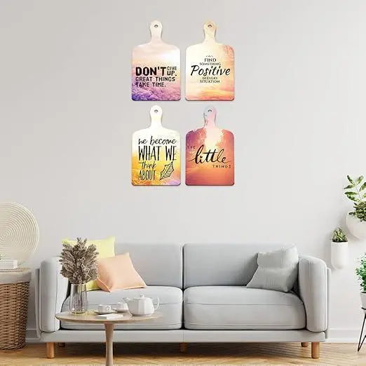 Positive Things Designer Wooden Wall Hanger for Home Decor | Office | Bedroom | Wall Decoration for Living Room | Decorative Item for Home | Modern Artworks (WH_5614N, Set of 4) - Decor Mantra 