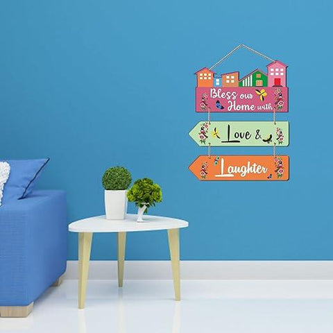 Bless Our Home Quote Decorative Wall Art MDF Wooden Wall Hanger for Living Room | Bedroom | Decor Items | Gifts | Wood Decoration Items | Artworks Wall Hangings (WH_5809N), Set of 3 - Decor Mantra 
