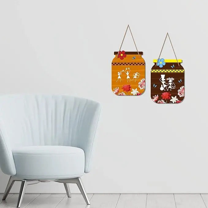 Warli Art Decorative Wall Art MDF Wooden Wall Hanger Ornaments for Living Room | Bedroom | Office | Gift | Wall Painting For Home Decoration | Home Decor Items (WH_6803N), Set of 2 - Decor Mantra 