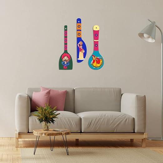 Rural Art Wooden Wall Hanger Spoons for Home | Office | Living Room | Gift | Modern Decoration Items | Kitchen Wall Decor | Home Decor Hanging Items (WH_5017N), Set of 3 - Decor Mantra 