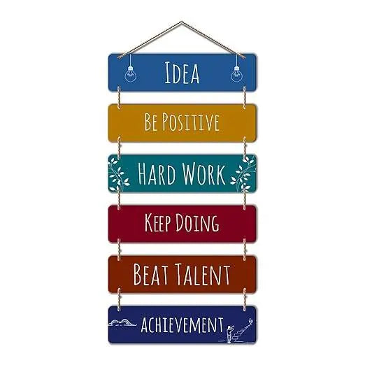 Designer Wall Hanging Wooden Art Decoration Item For Living Room | Quotes Decor Item | Wall Art For Hall | Mdf Wall Decoration (Wh 3207N, Multicolour) - Set Of 6 - Decor Mantra 
